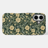 Donkergroene gestileerde gele bloemenpatroon Case-Mate iPhone case (Achterkant (horizontaal))