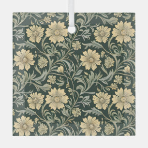 Donkergroene gestileerde gele bloemenpatroon glas ornament