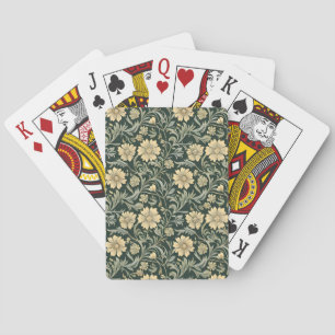Donkergroene gestileerde gele bloemenpatroon  pokerkaarten