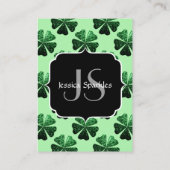 Donkergroene glinsterende klaver monogram visitekaartje (Achterkant)