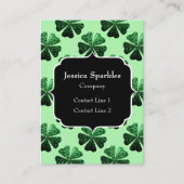 Donkergroene glinsterende klaver monogram visitekaartje (Voorkant)