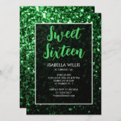 Donkergroene glitter sparkle Sweet 16 elegant scri Kaart (Voorkant / Achterkant)