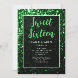 Donkergroene glitter sparkle Sweet 16 elegant scri Kaart