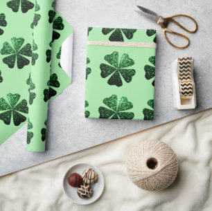 Donkergroene glitter sparren Shamrock Clover-patro Cadeaupapier