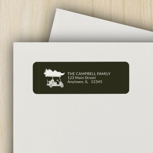 Donkergroene golfkar Kerstboom retouradres Etiket