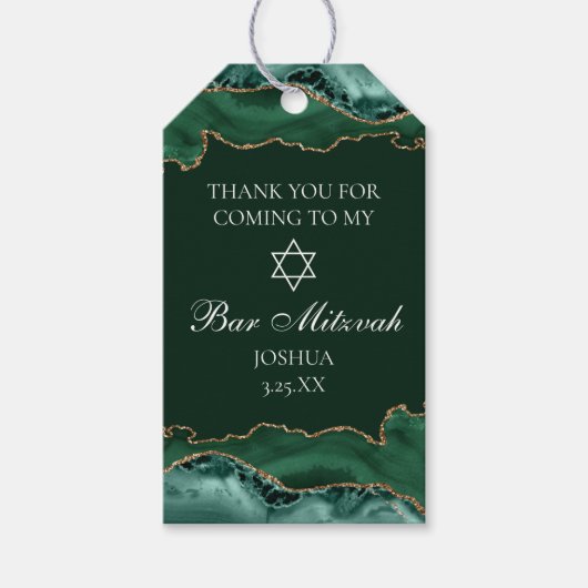 Donkergroene gouden agaat bar mitswa party cadeaulabel (Voorkant)