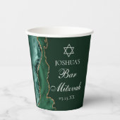 Donkergroene gouden agaat bar mitswa party papieren bekers (Voorkant)