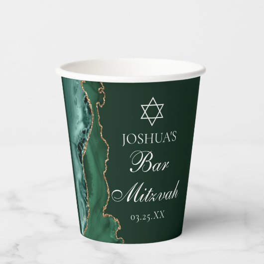 Donkergroene gouden agaat bar mitswa party papieren bekers (Voorkant)