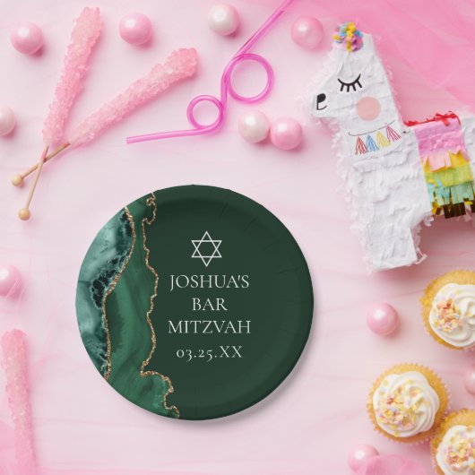 Donkergroene gouden agaat bar mitswa party papieren bordje (Feest)