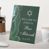 Donkergroene gouden agaat bar mitswa party welkom reclamebord met voetstuk (Insitu)
