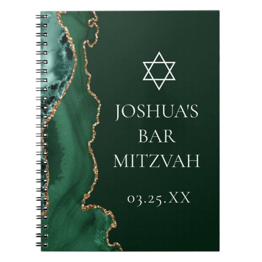 Donkergroene gouden agaat Custom Bar Mitswa Notitieboek (Voorkant)