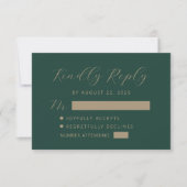 Donkergroene Gouden Huwelijksscript RSVP Kaartje (Voorkant)