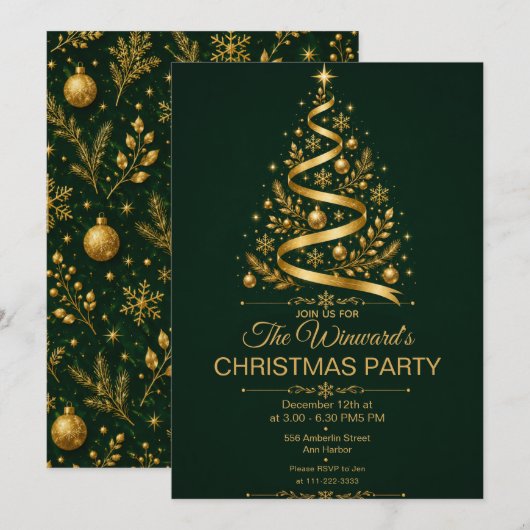 Donkergroene Gouden Kerstfeest Kaart (Voorkant / Achterkant)