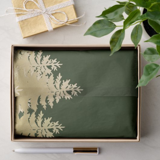 Donkergroene gouden pine-boomstructuur Wrapping Tissuepapier (Geschenk)