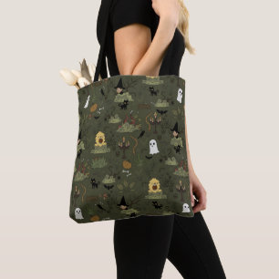 Donkergroene Griezelfietse Halloween Tote Bag