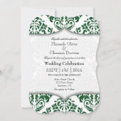 Donkergroene grijze Damask Bracket Wedding Invite Kaart (Voorkant)