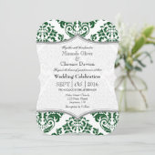 Donkergroene grijze Damask Bracket Wedding Invite Kaart (Staand voorkant)