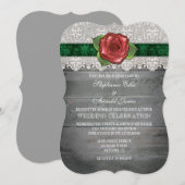 Donkergroene grijze Rustic Wood Roos Wedding Invit Kaart (Voorkant / Achterkant)