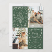 Donkergroene hand getekend Vrolijk Kerstfeest 2 Fo Feestdagenkaart (Voorkant)