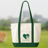 Donkergroene hond of kat poot hart monogram tote bag