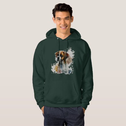 Donkergroene hoodie met schattig hondenontwerp cas (Voorkant volledig)