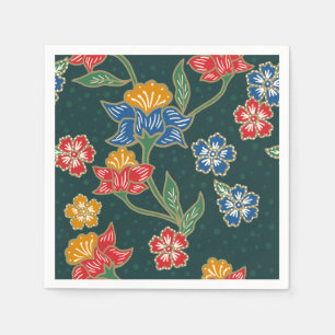 Donkergroene Indonesische bloemenwijnstokken Batik Servetten