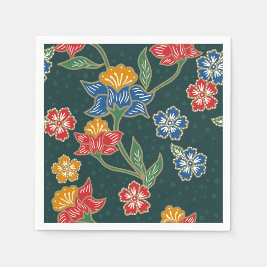 Donkergroene Indonesische bloemenwijnstokken Batik Servetten (Voorkant)