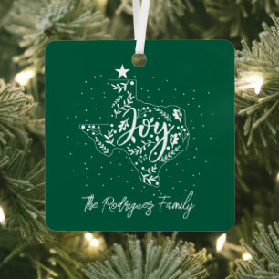 Donkergroene Joy Holiday verlaat Texas Metalen Ornament