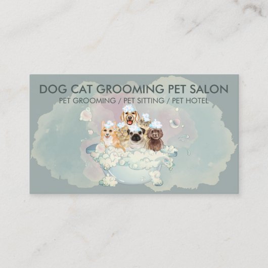 Donkergroene katten Hogs Pet Groomer Visitekaartje (Voorkant)
