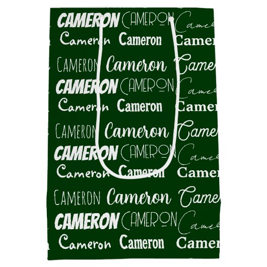 Donkergroene Kerst Custom Name Collage Medium Cadeauzakje (Achterkant)