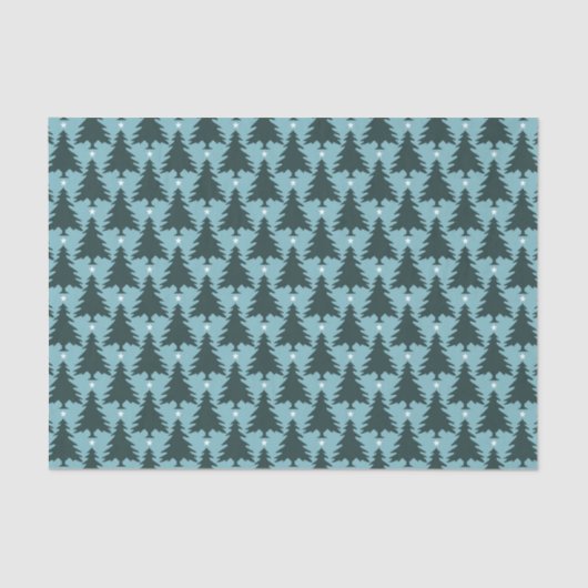 Donkergroene kerstbomen op blauw tissuepapier (Voorkant)