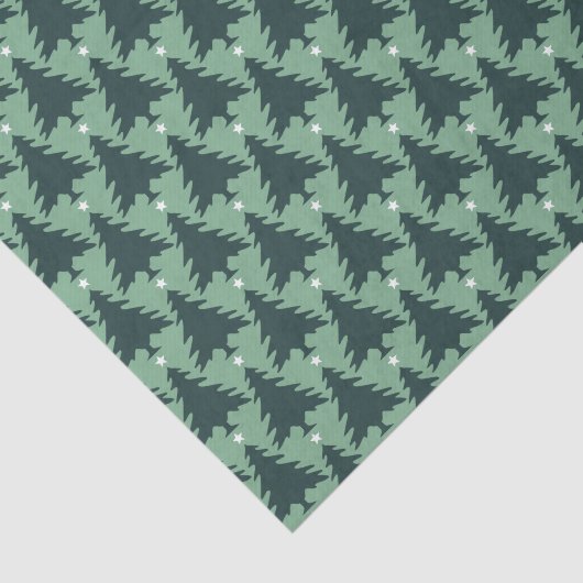 Donkergroene kerstbomen op groen tissuepapier (Detail)