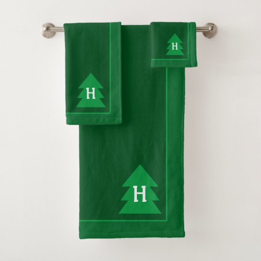 Donkergroene kerstboom op maat gemaakt Initiaal El Bad Handdoek (Insitu)