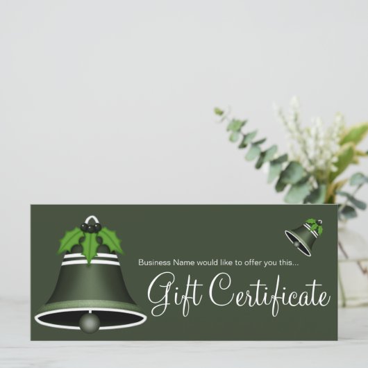 Donkergroene kerstcadeaubon voor feestdag (Staand voorkant)