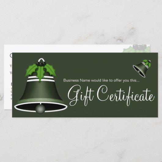 Donkergroene kerstcadeaubon voor feestdag (Voorkant / Achterkant)