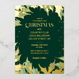 Donkergroene Kerstvakantie Luxe Hulstbes Folie Uitnodiging