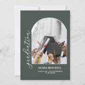 Donkergroene klasse van 2024 Arch Photo Afstuderen Kaart (Achterkant)