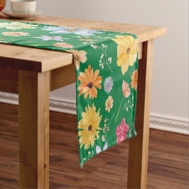 Donkergroene kleur met bloemenontwerpen korte tafelloper