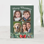 Donkergroene Krans Vier-Foto Kerstmis Feestdagen Kaart (Voorkant)