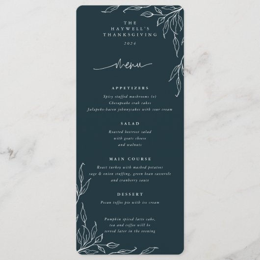 Donkergroene leboog-Thanksgiving met blaasje, 4 cu Menu (Voorkant)