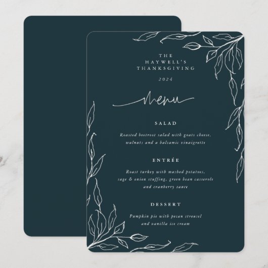 Donkergroene lef Thanksgiving Menu (Voorkant / Achterkant)