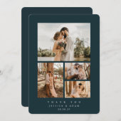 Donkergroene legant minimum 4 foto-weduwnaar bedankkaart (Voorkant / Achterkant)