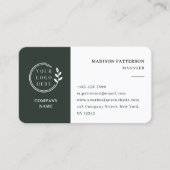 Donkergroene Logo QR Code Minimalistisch Visitekaartje (Voorkant)