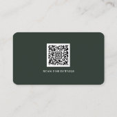 Donkergroene Logo QR Code Minimalistisch Visitekaartje (Achterkant)