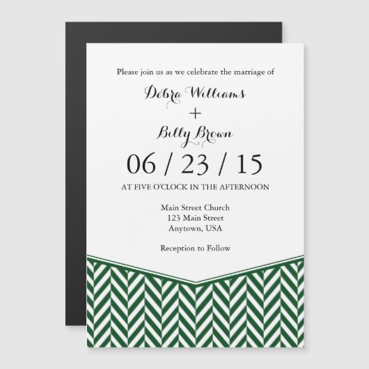 Donkergroene Magnetic Herringbone Wedding Invite Magnetische Uitnodiging (Voorkant / Achterkant)