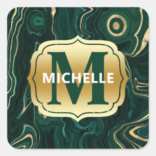 Donkergroene malachiet en goud folie aderpatronen vierkante sticker