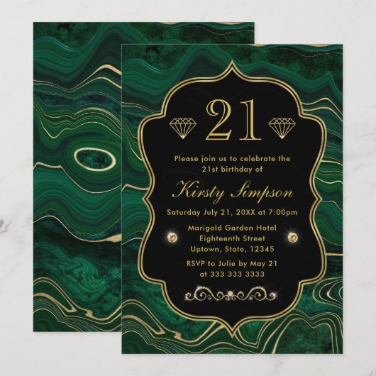 Donkergroene malachite en goudflaag-strata-dag kaart (Voorkant / Achterkant)