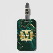 Donkergroene malachite en goudflaag-vining bagagelabel (Voorkant (verticaal))