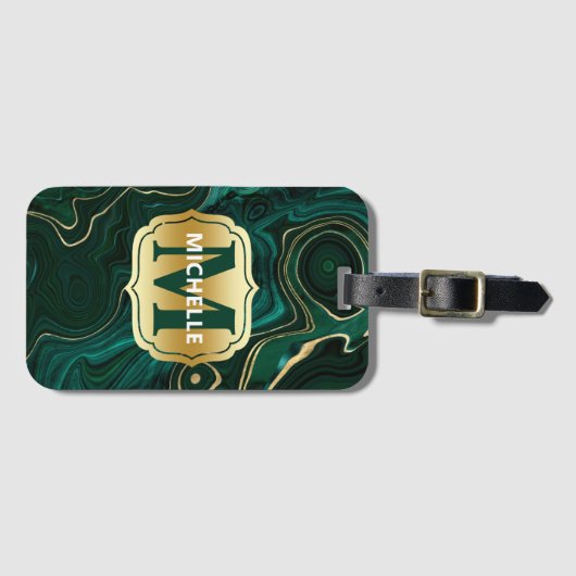 Donkergroene malachite en goudflaag-vining bagagelabel (Voorkant (horizontaal))