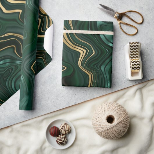 Donkergroene malachite en goudflaag-vining cadeaupapier (Crafts)
